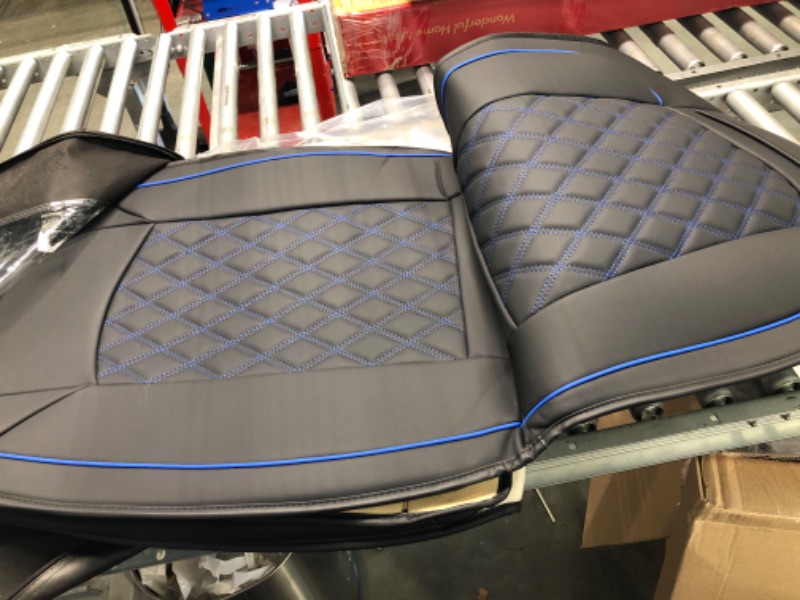 Photo 2 of YIERTAI Truck Seat Covers Compatible with Toyota Tundra for 2008-2023 Tundra Crewmax SR5 Limited Double Cab Crew Extended Cab Waterproof Leather Seats Protectors(2 PCS Front only/Black-Blue)