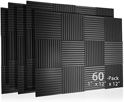 Photo 4 of 60 Pack Acoustic Panel Polyurethane Foam Sound Proof Acoustic Treatment Room Kit for Absorbing Sound on Walls, 1" X 12" X 12" Sound-proof Material for Home Studio Ceiling (60 PACK) (60PCS)