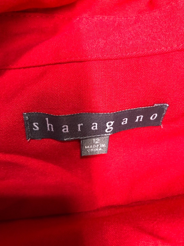 Photo 2 of Sharagano Women's Button Front Belted Shirt Dress with Roll Up Sleeves 12 Crimson Ruby