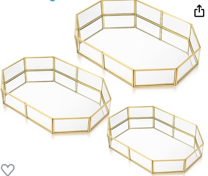 Photo 1 of 4.5 4.5 out of 5 stars 188 Reviews
3 Pieces Mirror Tray Metal Vanity Mirror Tray Rectangle Octagon Perfume Tray Mirror Makeup Tray Cosmetic Dresser Tray for Dresser Bedroom Bathroom Hotel, 3 Sizes (Gold, Octagon)
only 2