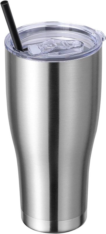 Photo 1 of DOMICARE 30 oz Tumbler with Lid and Straw, Stainless Steel Tumblers Bulk, Insulated Vacuum Double Wall Coffee Travel Mug, Stainless Steel