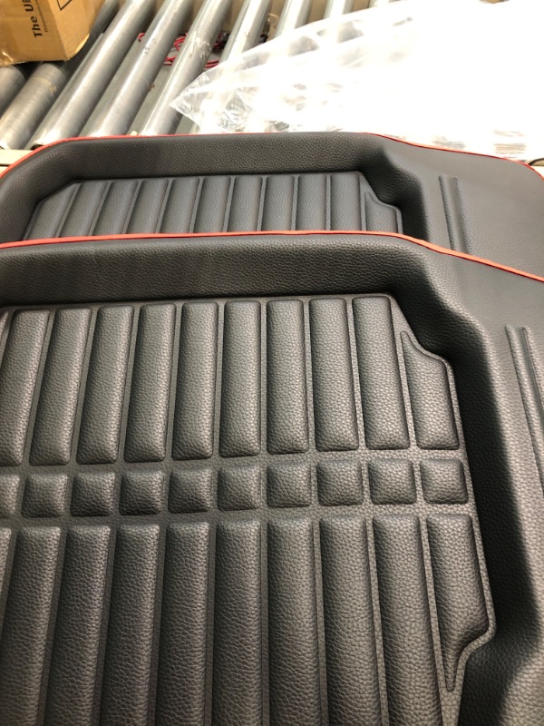 Photo 3 of FH Group Automotive Floor Mats - Red Black PU Leather Floor Mats, Deep Dish Design, Floor Mats for Cars, Universal Fit Floor Mats Front Set, Floor Mats for Most Sedan, SUV, Truck Floor Mats Red/Black