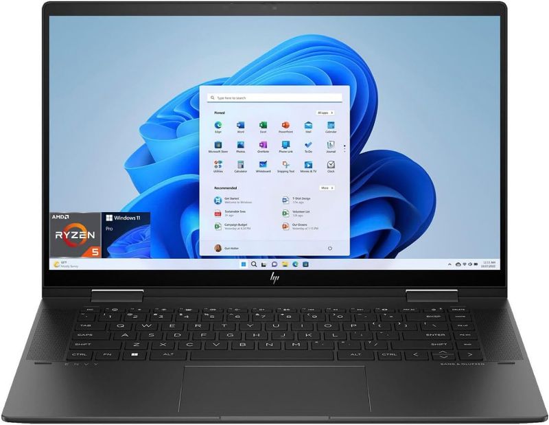 Photo 1 of HP ENVY x360 Convertible 15-inch Laptop, AMD Ryzen 7 5825U processor, AMD Radeon Graphics, 8 GB RAM, 512 GB SSD, Windows 11 Home (15-eu1026nr, Nightfall black aluminum)