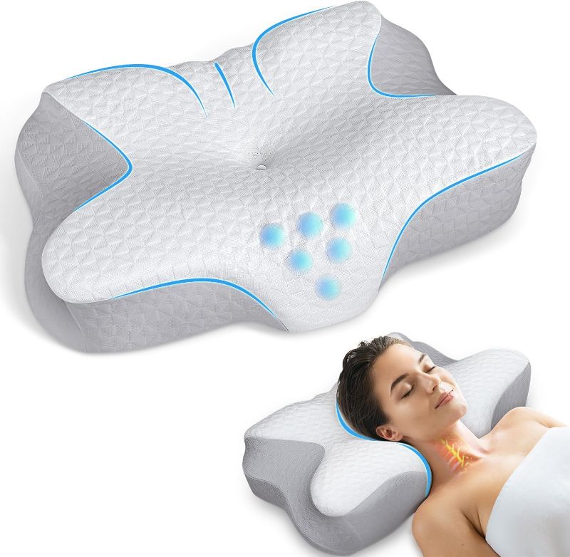 Photo 1 of Zibroges Cervical Pillow, Memory Foam Pillow for Neck Head Shoulder Pain Relief Sleeping Supports Your Head, Ergonomic Orthopedic Contoured Cooling Neck Bed Pillow for Side, Back and Stomach Sleepers