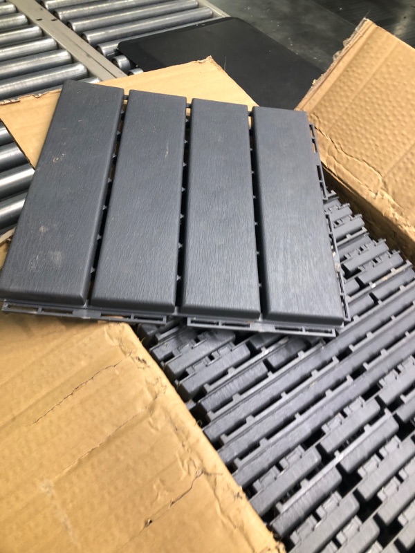 Photo 3 of 36 sq. ft Plastic Interlocking Deck Tiles,36 Pack Patio Deck Tiles,12"x12" Waterproof Outdoor Flooring All Weather Use, Patio Floor Decking Tiles for Porch Poolside Balcony Backyard,Dark Grey 36 Grey