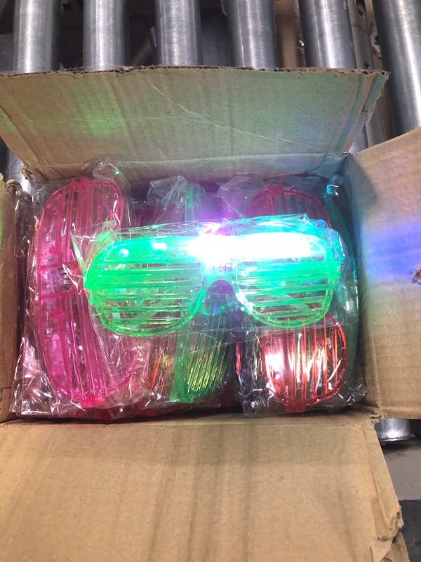 Photo 3 of LED Glasses Glow in the Dark Party Favors Supplies for Kids 24 Pack Flashing Plastic Light Up Glasses Toys Bulk 3 Replaceable Battery Flashing Light fit Halloween Party Toy Concert Birthday Holiday