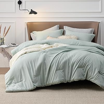 Photo 1 of Bedsure Full Comforter Set Kids - Sage Green Full Size Comforter, Soft Bedding for All Seasons, Cationic Dyed Bedding Set, 3 Pieces, 1 Comforter (82"x86") and 2 Pillow Shams (20"x26"+2")