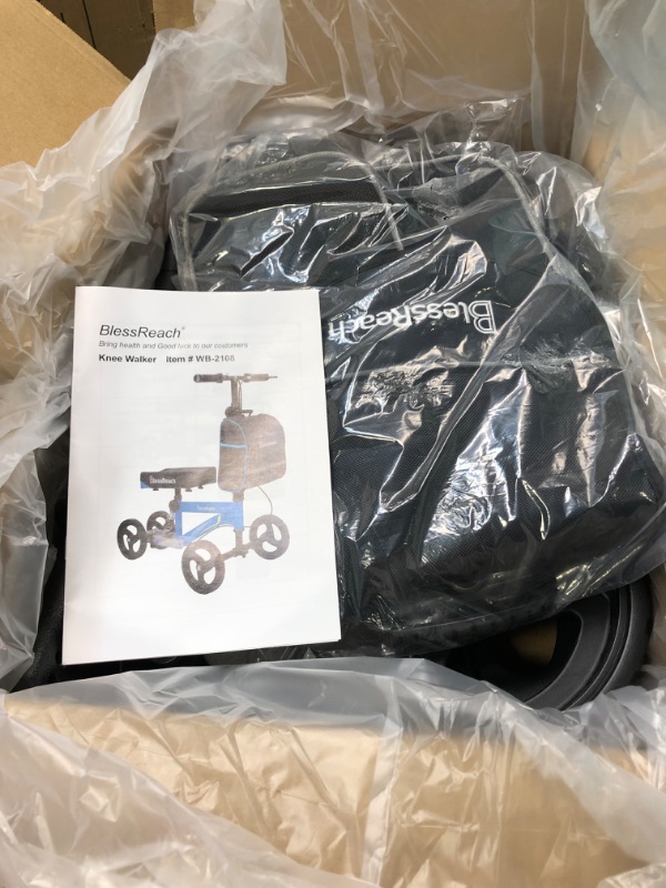 Photo 1 of BlessReach Economy Knee Scooter Steerable Knee Walker for Foot Injuries Compact Crutches with Dual Rear on-Wheel Brake and Shock Absorption Under The Knee pad Wb-2202 Blue