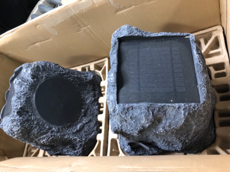 Photo 4 of Innovative Technology Outdoor Rock Speaker Pair - Wireless Bluetooth Speakers for Garden, Patio, Waterproof, Built for all Seasons & Solar Powered with Rechargeable Battery, Music Streaming - Charcoal
