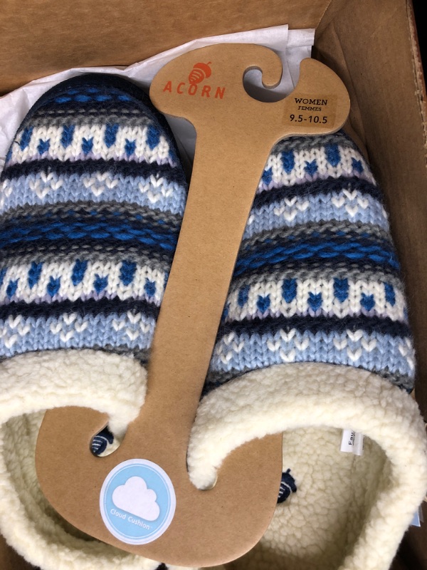 Photo 2 of Acorn Women's Clog Slipper, Multi-Layer Memory Foam Footbed with a Soft Berber Lining and Suede Sidewall 8-9 Fairisle Hoodback - Blue