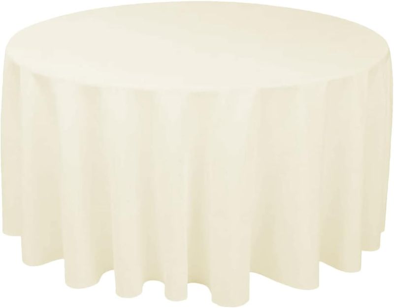 Photo 1 of 1pack 120 Inch Ivory Round Tablecloth in Polyester Fabric for Wedding/Banquet/Restaurant/Parties Round-120'',1pack Ivory