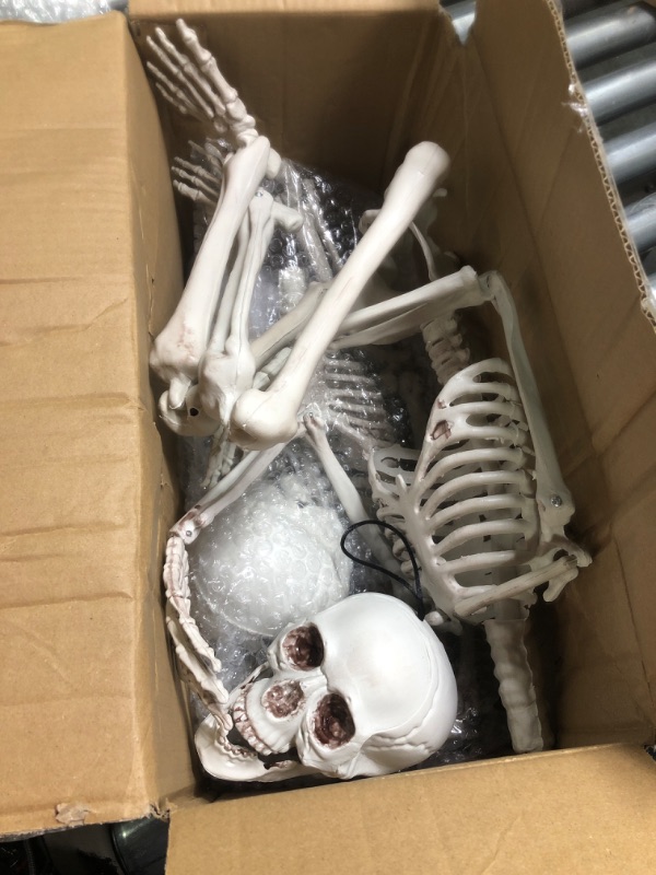 Photo 3 of 36in Skeleton Halloween Decorations, 3ft Full Body Posable Life Like Skeleton Realistic Human Plastic Bones with Movable Joints for Halloween Party Lawn Haunted House Decor