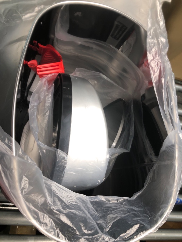 Photo 1 of ***NO AC ADAPTOR*** 
SensorCan 13 Gallon Sensor Trash Can with Wheels and AbsorbX Odor Control System, Stainless Steel, Oval Shape Automatic Kitchen and Office Garbage Bin (Powered by Battery or Optional AC Adapter) Black / Stainless Steel with Wheels