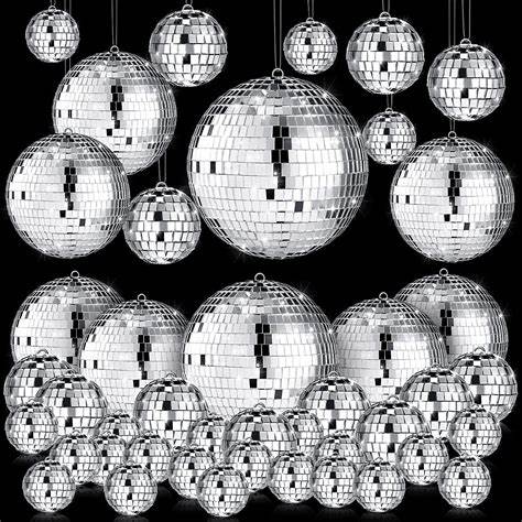 Photo 1 of 50 Pcs Disco Balls Ornaments Mini Disco Balls Silver Hanging Decorations Reflective Mirror Ball Cake Decoration 70s Disco Party Supplies for Christmas Festive (12'', 6'', 4'', 3.2'', 2'', 1.2'') 