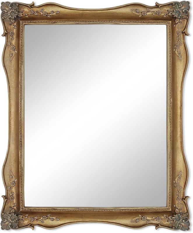 Photo 1 of WRAPACK Makeup Mirror with Stand, Vintage Mirror for Wall and Desk, Framed Mirror for Home Decor, Bronze Tone Finish