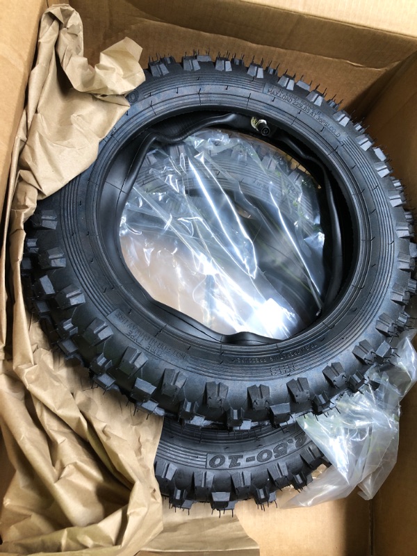 Photo 3 of (2 Set) 2.5-10" Off-Road Tire and Inner Tube Set - Dirt Bike Tire with 10-Inch Rim and 2.5/2.75-10 Dirt Bike Inner Tube Heavy Duty Replacement with Honda CRF50/XR50, Suzuki DRZ70/JR50 and Yamaha PW50
