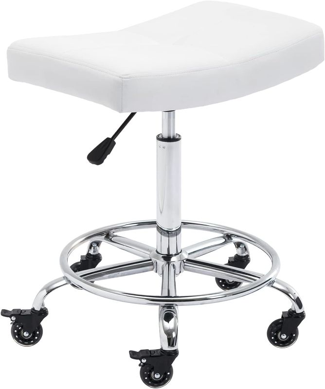 Photo 1 of CoVibrant Wide Rolling Stool with Locking Wheels Footrest Adjustable Height Swivel for Salon Kitchen