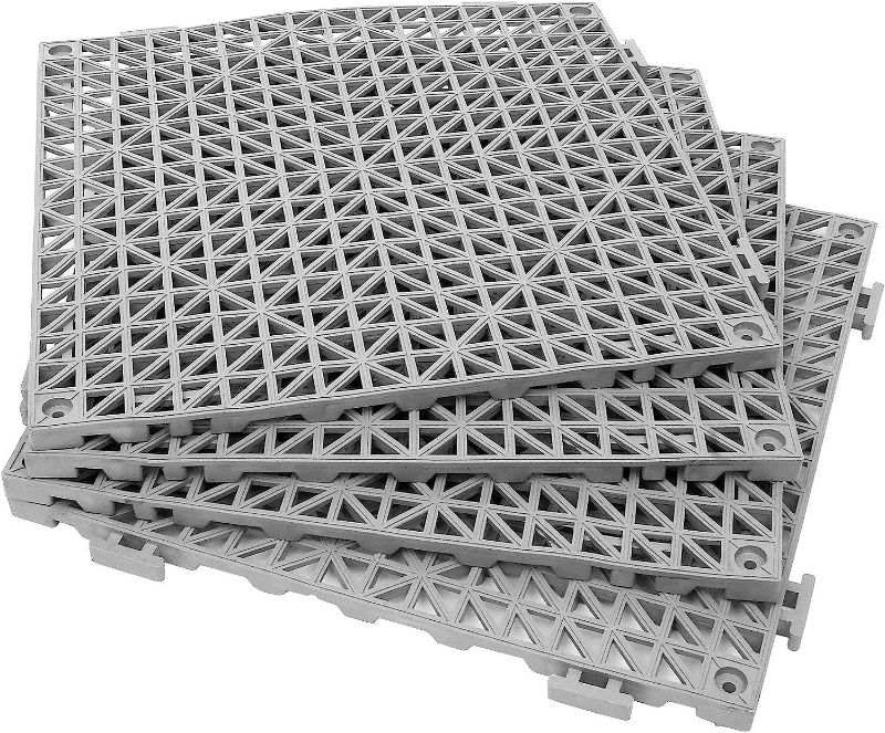 Photo 1 of 12 Pack 12" x 12" Interlocking Rubber Bathroom Flooring Tiles Non-Slip Splicing Waterproof Mat Modular Interlocking Cushion Mat for Drain, Deck, Pool, Patio, Balcony, Shower, Kitchen, Yard (Gray)
