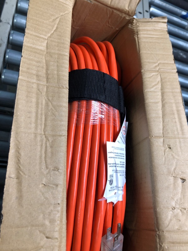 Photo 3 of 300 ft Outdoor Extension Cord Waterproof 12/3 Gauge Heavy Duty with Lighted end, Flexible Cold-Resistant 3 Prong Electric Cord Outside, 15Amp 1875W 12AWG SJTW, Orange, ETL HUANCHAIN 300FT 12/3 Extension Cord Orange
