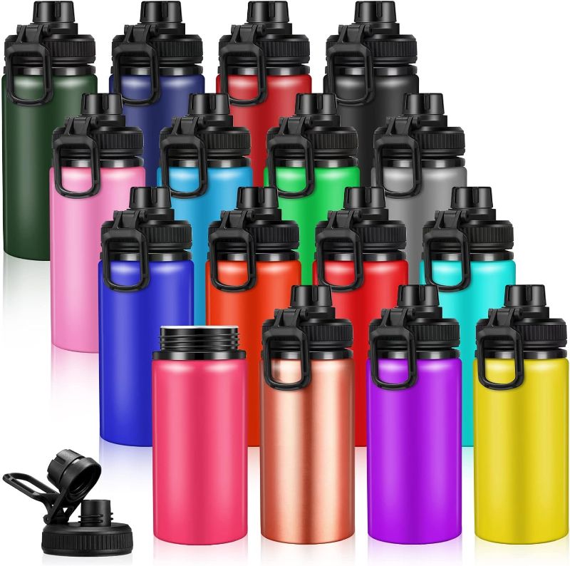 Photo 1 of 16 Pack Aluminum Water Bottles Bulk Sports Vacuum Water Bottles with Leak Proof Lid Metal Travel Bottles Outdoor Sports Bottles Reusable Bike Bottles for Gym Sports Hiking Cycling 16 Colors (21 OZ)
