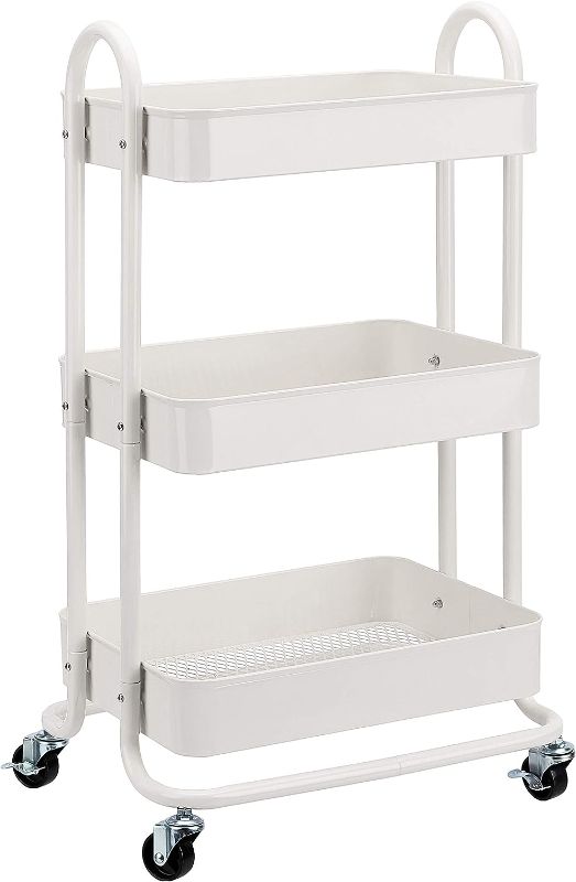 Photo 1 of Amazon Basics 3-Tier Rolling Utility or Kitchen Cart - White
