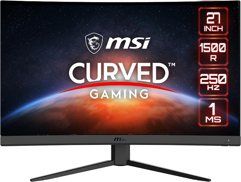 Photo 1 of MSI G27C4X 27" Curved Gaming Monitor, 1920 x 1080 (FHD), 1ms, 250Hz, FreeSync, HDMI, DisplayPort, Anti-Flicker, Anti-Glare, HDR Ready,Black
