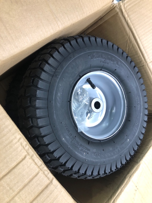 Photo 1 of (2 Pack) 15 x 6.00-6 Tire and Wheel Set - for Lawn Tractors with 3/4" Sintered iron bushings 15" x 6.00-6" Silver