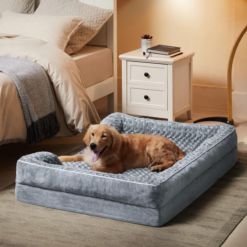 Photo 1 of Comfort Expression Waterproof Orthopedic Dog Bed Foam Dog Beds for Extra Large Dogs Durable Dog Sofa The Pet Bed Washable Removable Cover with Zipper and Non-Slip Bottom Bolster XL Large Dog Beds XLarge-42"x30"