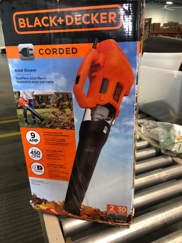 Photo 2 of BLACK+DECKER Leaf Blower, Axial, 9-Amp with Easy-Fit All Purpose Glove (BEBL750 & BD505L) w/ Gloves