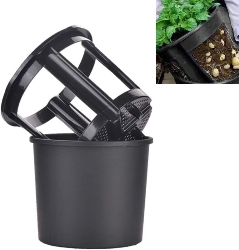 Photo 1 of 2 in 1 Plants Nursery Pot Plastic Garden Planter Potato Growing Container Black