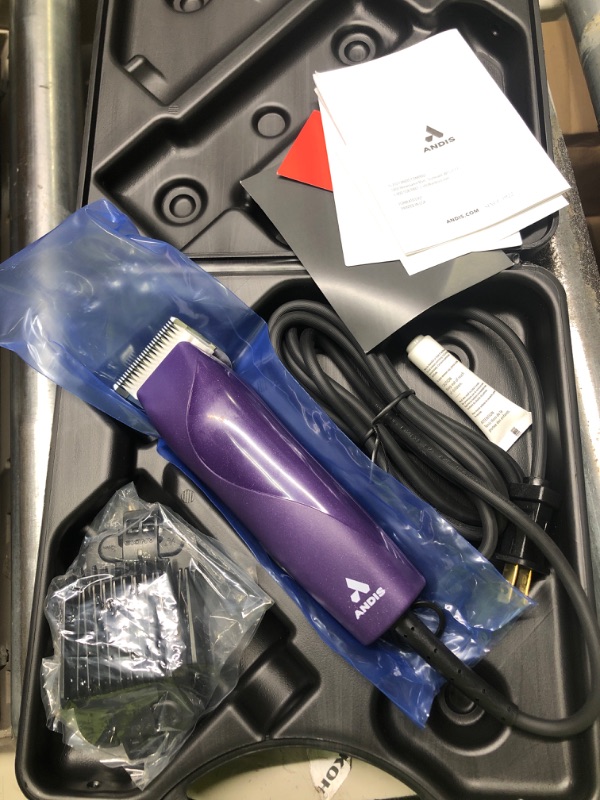 Photo 4 of Andis 24820 EasyClip Professional-Animal 7-Piece Detachable Ceramic Blade Clipper Kit, Frustration Free Packaging, Purple