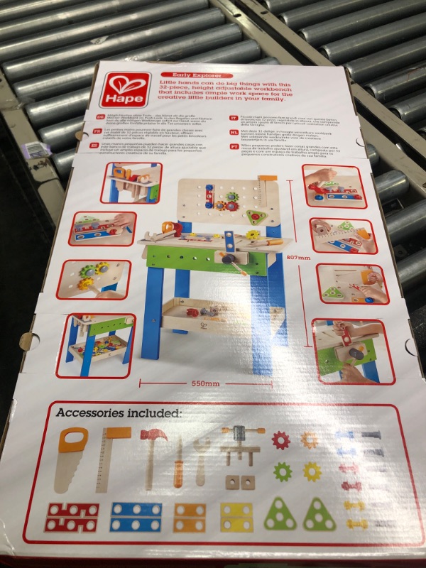 Photo 1 of Master Workbench by Hape | Award Winning Kid's Wooden Tool Bench Toy Pretend Play Creative Building Set, Height Adjustable 35Piece Workshop for Toddlers