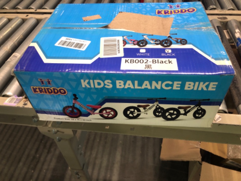 Photo 2 of KRIDDO Toddler Balance Bike 2 Year Old, Age 18 Months to 5 Years Old, 12 Inch Push Bicycle with Customize Plate (3 Sets of Stickers Included), Steady Balancing, Gift Bike for 2-3 Boys Girls (Black)