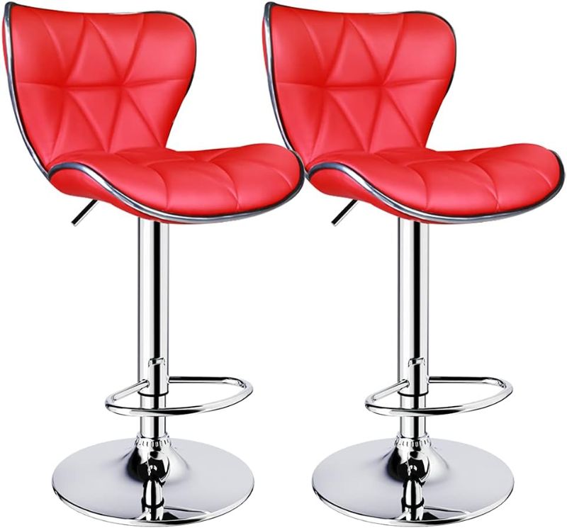 Photo 1 of Leopard Shell Back Adjustable Swivel Bar Stools, PU Leather Padded with Back, Set of 2 (Red)