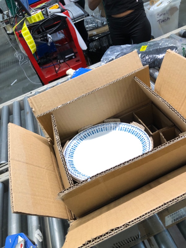 Photo 2 of ***MISSING 1 MEDIUM PLATE*** Corelle Everyday Expressions 12-Pc Dinnerware Set, Service for 4, Durable and Eco-Friendly, Higher Rim Glass Plate & Bowl Set, Microwave and Dishwasher Safe, Azure Medallion