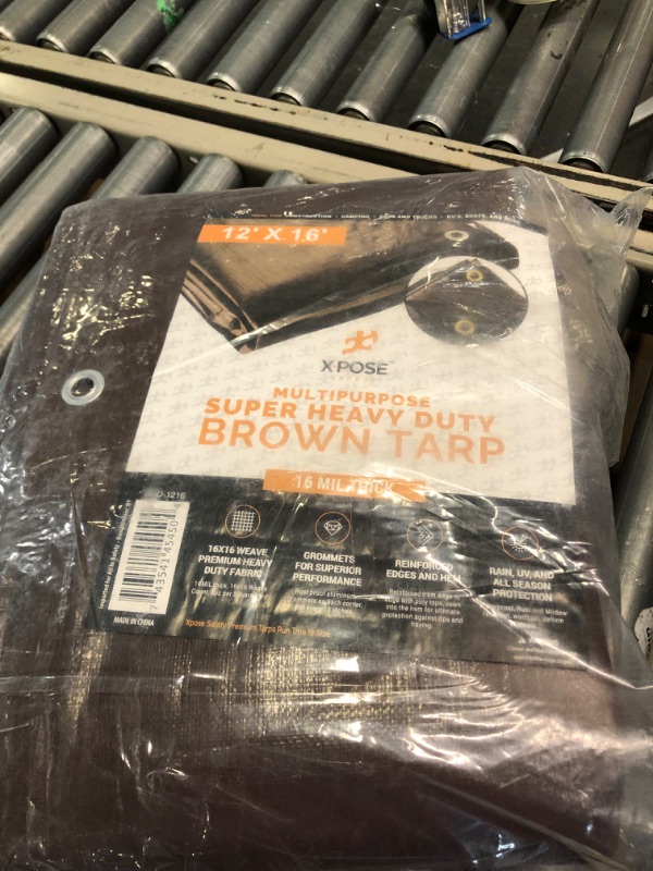 Photo 2 of 12' x 16' Super Heavy Duty 16 Mil Brown Poly Tarp Cover - Thick Waterproof, UV Resistant, Rip and Tear Proof Tarpaulin with Grommets and Reinforced Edges - by Xpose Safety