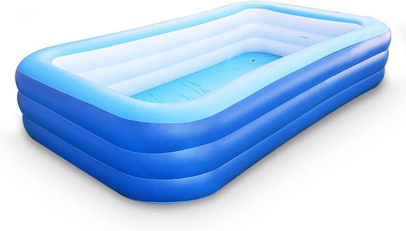 Photo 1 of Inflatable Swimming Pools, 118" X 66" X 21" Full-Size Inflatable Pool for Kids and Adults, Durable Family Lounge Pool, Kiddie Pool for Backyard, Garden or Indoor (Blue)