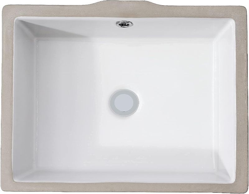 Photo 1 of AMASHEN 16.8" x 13" Undermount Bathroom Sink White Rectangular Porcelain Ceramic Vanity Basin with Overflow