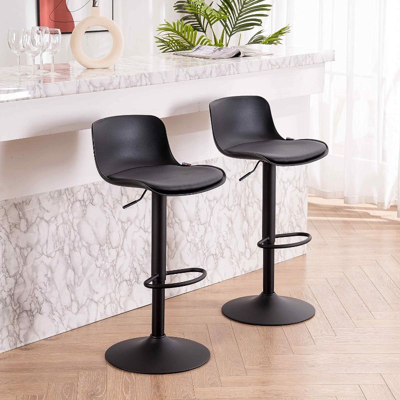 Photo 1 of Kidol & Shellder Bar Stools Set of 2 Black Barstools Bar Height Swivel Counter Stools Adjustable Bar Chairs PU Padded Seat,3 Mins Quick Assembly,Loads Up to 300lbs
