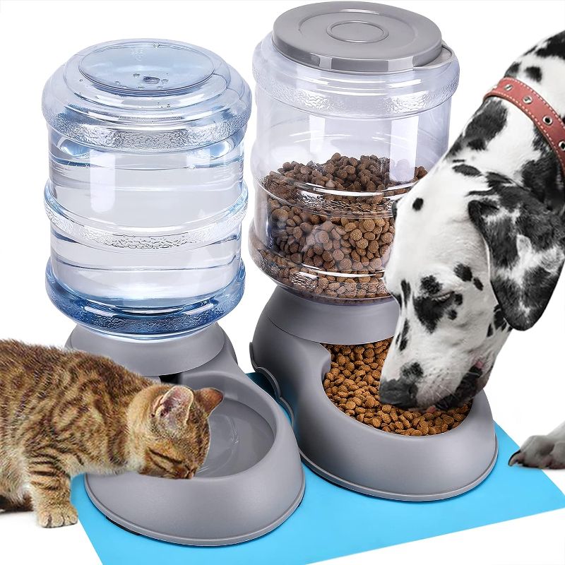 Photo 1 of Automatic Dog Cat Feeder and Water Dispenser Set, Gravity Pet Feeding Station and Water Bowl Dispenser for Small Medium Large Pet Puppy Kitten Rabbit Bunny, 1 gallon Capacity