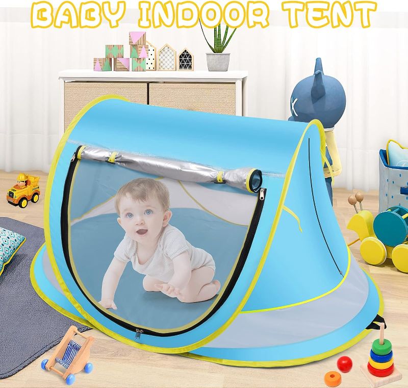 Photo 1 of Baby Beach Tent,Large Pop Up Tent Sun Shade for Beach,Portable Travel with Mosquito Net,Indoor Play Tent,UPF 50+ UV Protection Shelters