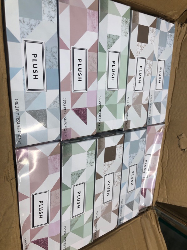 Photo 2 of Plush Facial Tissues 130 Per Box Size 7" X 6.9" 2 Ply,Soft, Smooth, Great for Bathroom, Office, Store, School,Home, Kitchen, Or in Your Car & in Every Room (Family pack Pack of 8, 1040 Tissues total)