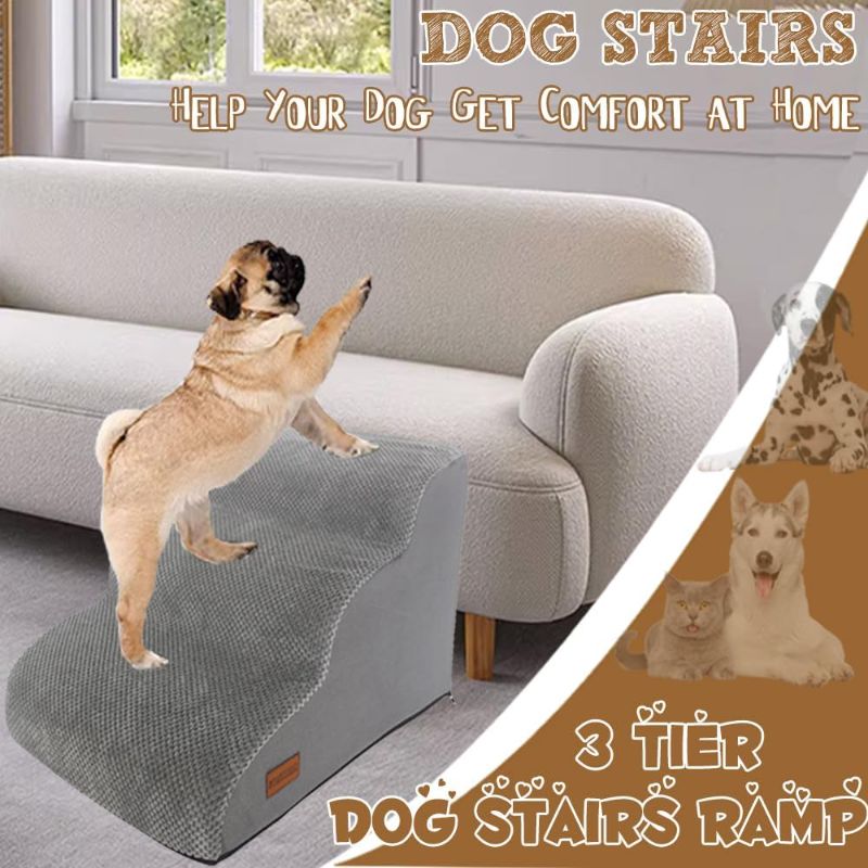 Photo 1 of ?????? Pet Dog Stairs, Dog Ramp Wide with Detachable Cover Dogs Ladder Pet Steps for Small Dogs to Get on Bed Indoor Bed Pet Accessories, 3 Step
