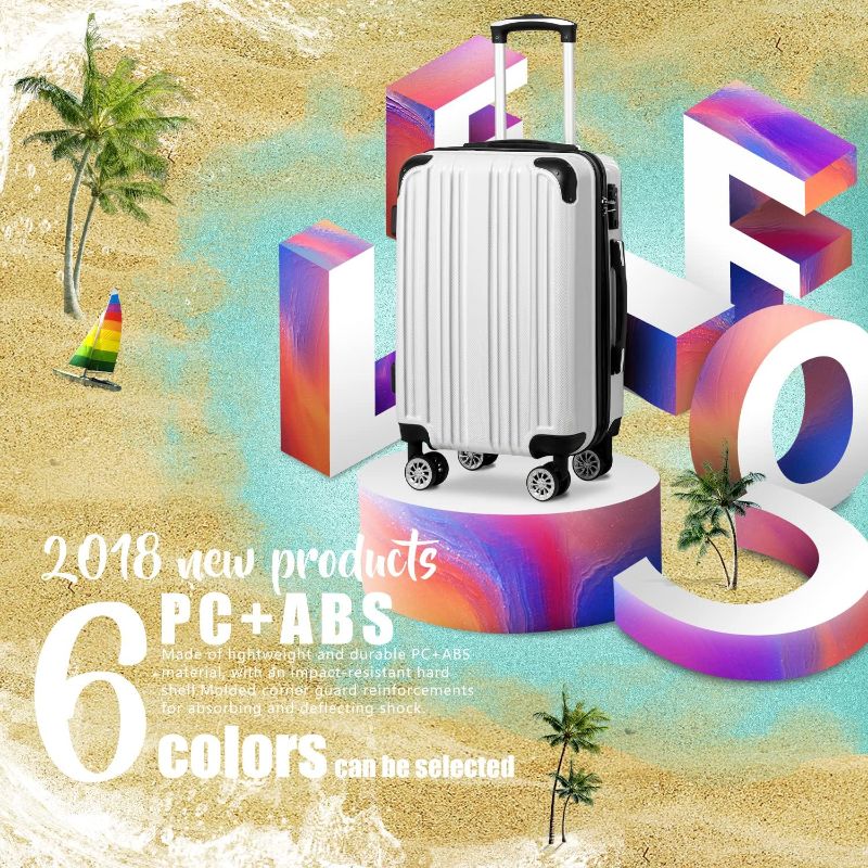 Photo 1 of Coolife Luggage Expandable(only 28") Suitcase PC+ABS Spinner 20in 24in 28in Carry on (white grid new, S(20in)_carry on)
