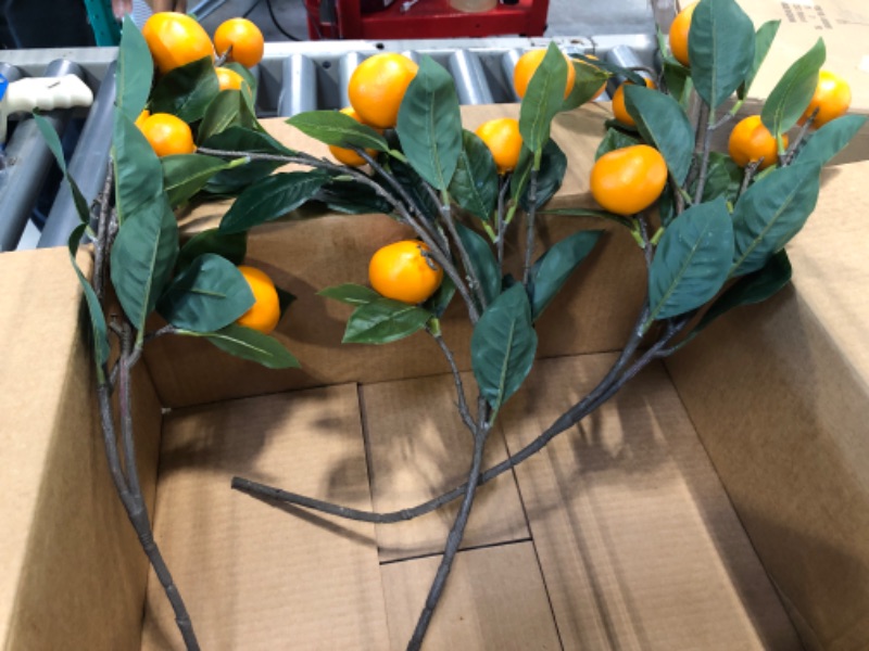 Photo 4 of Asodomo 3 Pcs Artificial Tangerine Branches 25.6 Inch Simulation Orange Branches Faux Fruit Picks Stems with Green Leaves for Vase Flower Arrangement Kitchen Party Table Home Decor Orange 3pcs