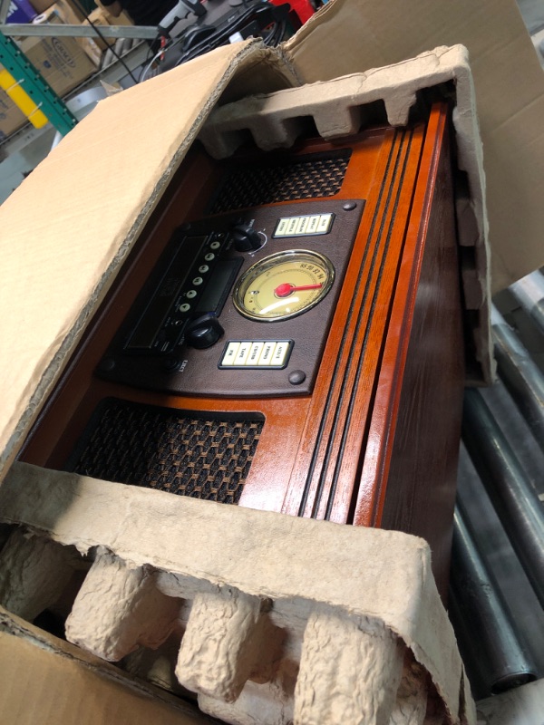 Photo 1 of Victrola 8-in-1 Bluetooth Record Player & Multimedia Center, Built-in Stereo Speakers - Turntable, Wireless Music Streaming, Real Wood | Mahogany Mahogany Entertainment Center