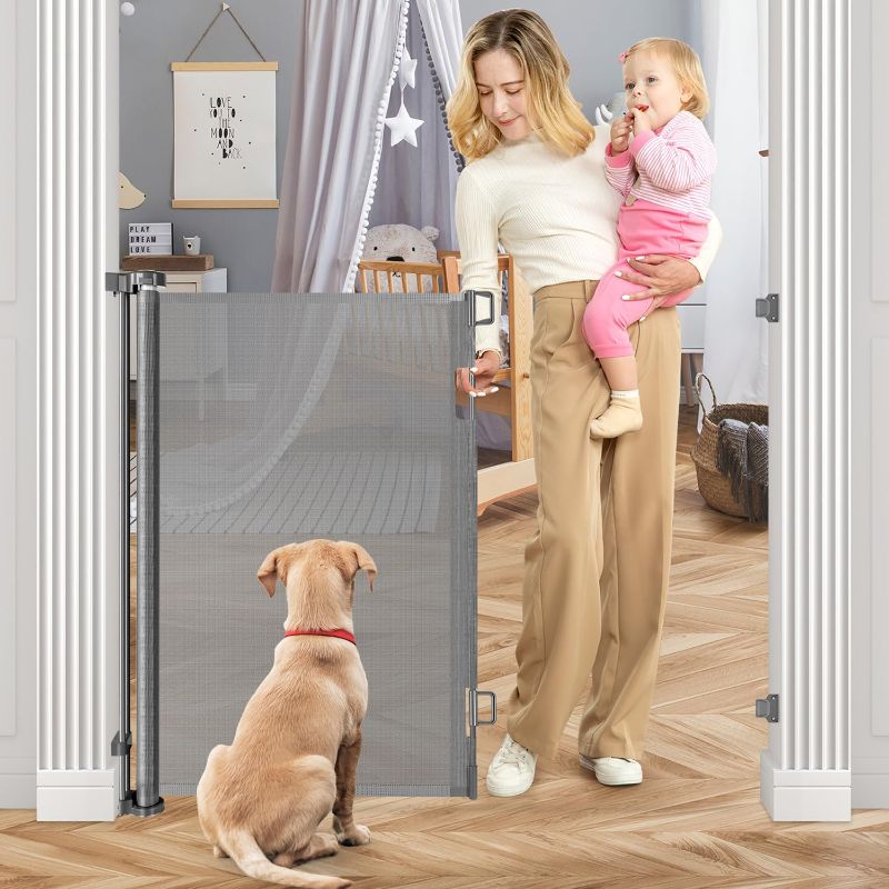 Photo 1 of 13 Inch Extra Tall Baby Gate for Kids 55" Wide Retractable Baby Gates Extra Tall Retractable Dog Gates for The House Extra Tall Pet Gate Extra Tall Dog Gate Tall Baby Gate for Stair Tall Mesh Dog Gate
