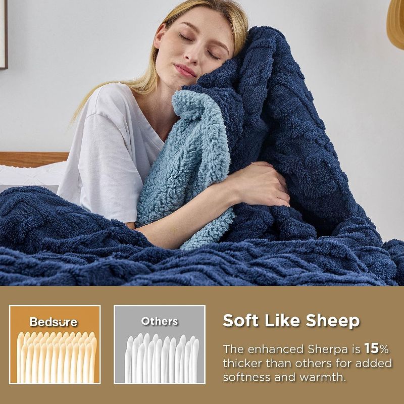 Photo 1 of Bedsure Sherpa Throw Blanket for Couch Sofa - Fuzzy Soft Cozy Blanket for Bed, Fleece Thick Warm Blanket for All Seasons, Navy Fall Throw Blanket, 50x60 InchesBedsure