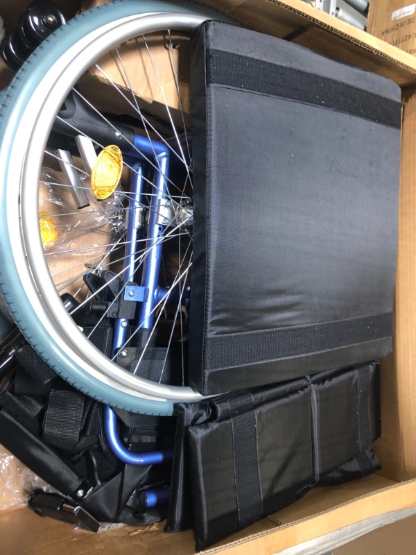 Photo 1 of Medwarm Aluminum Multifuctional Manual Wheelchair with Flip Back Armrests, Swing Away Footrests and 24 Inch Rear Wheels, Blue