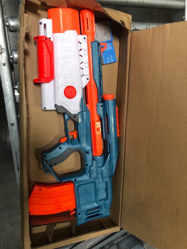 Photo 1 of NERF Elite 2.0 Motoblitz Blaster with Scope, Motorized 10-Dart Blasting, Airblitz 6 Darts, 22 Darts, Outdoor Toys for 8 Year Old Boys & Girls MISSING SOME PELLET BULLETS 